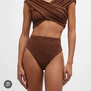 Mara Hoffman Imina High Waist Crinkled Jacquard Bikini Bottom - Size L